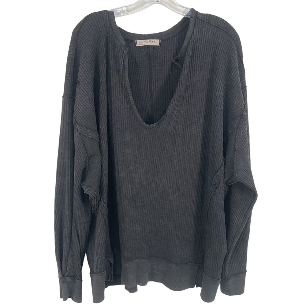We The Free Charcoal Deep V Waffle Knit Pullover